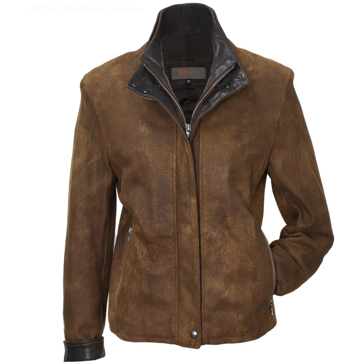 3050 - Ladies Double Jacket – Remy Collar Leather in Leather Safari/Cognac
