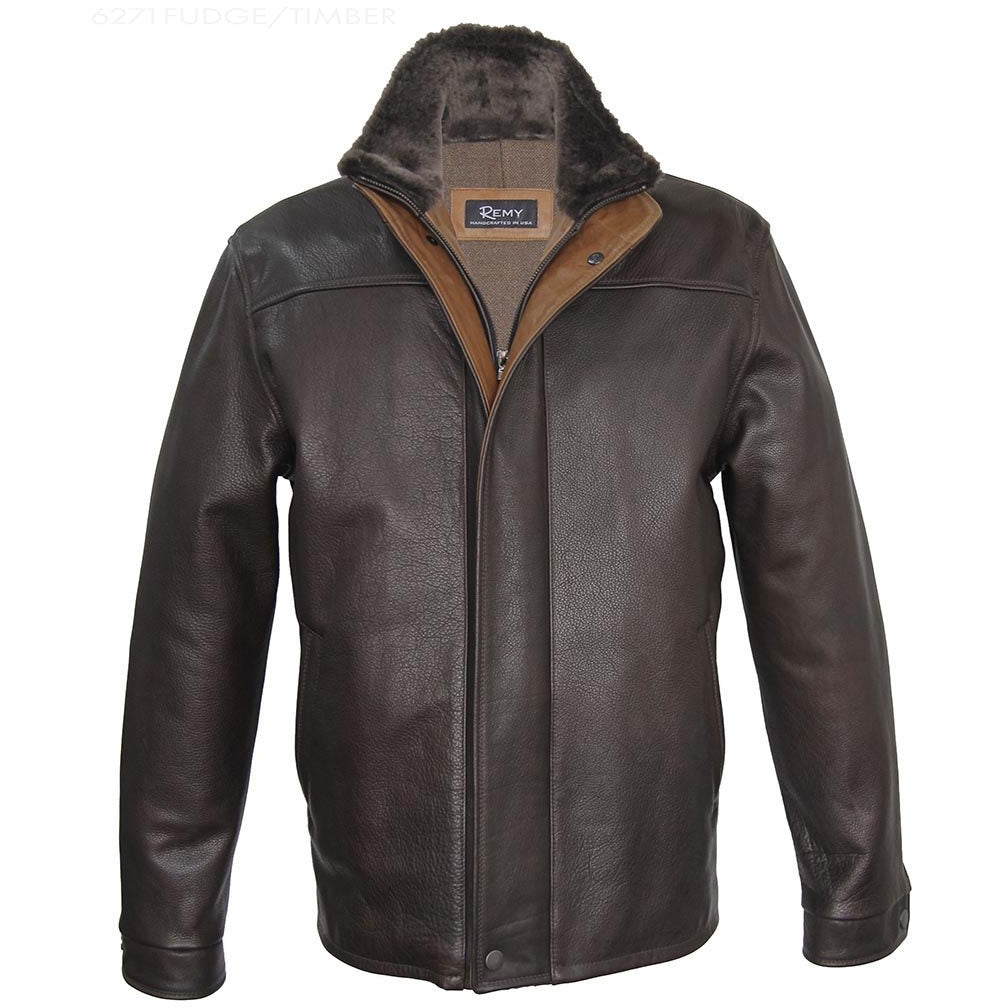 6271 - Mens Leather Coat with Shearling Fur Collar in Rum/Timber – Remy ...